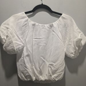 Moon River Anthropologie White Puff Sleeve Blouse Cropped Lined Xs